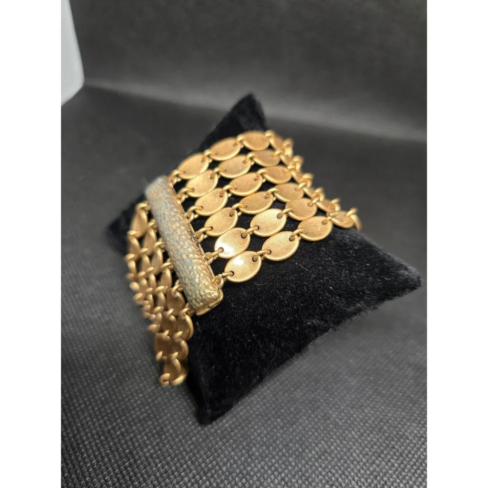 Gold-tone Multi Strand Oval Link Bracelet Textured Hammered Bar Statement Cuff